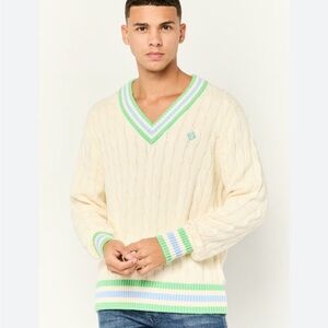 ESPRIT Cable Knit Collegiate V-Neck Sweater preppy USA men’s medium nwt